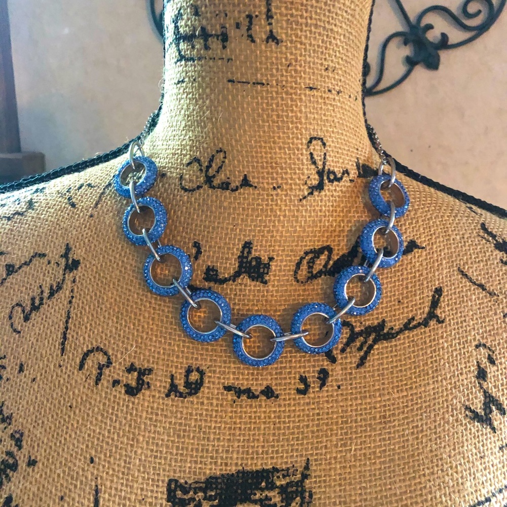 INC Silver Tone Blue Crystal Collar Necklace. NWOT.